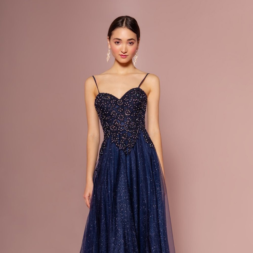 New Long Off The Shoulder Sleeveless A-Line Mesh Dress With Zipper Back Gl2694